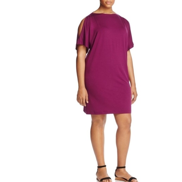 Eileen Fisher Jersey Elbow Sleeve Boat Neck Knee Length Shift Dress - Picture 1 of 9